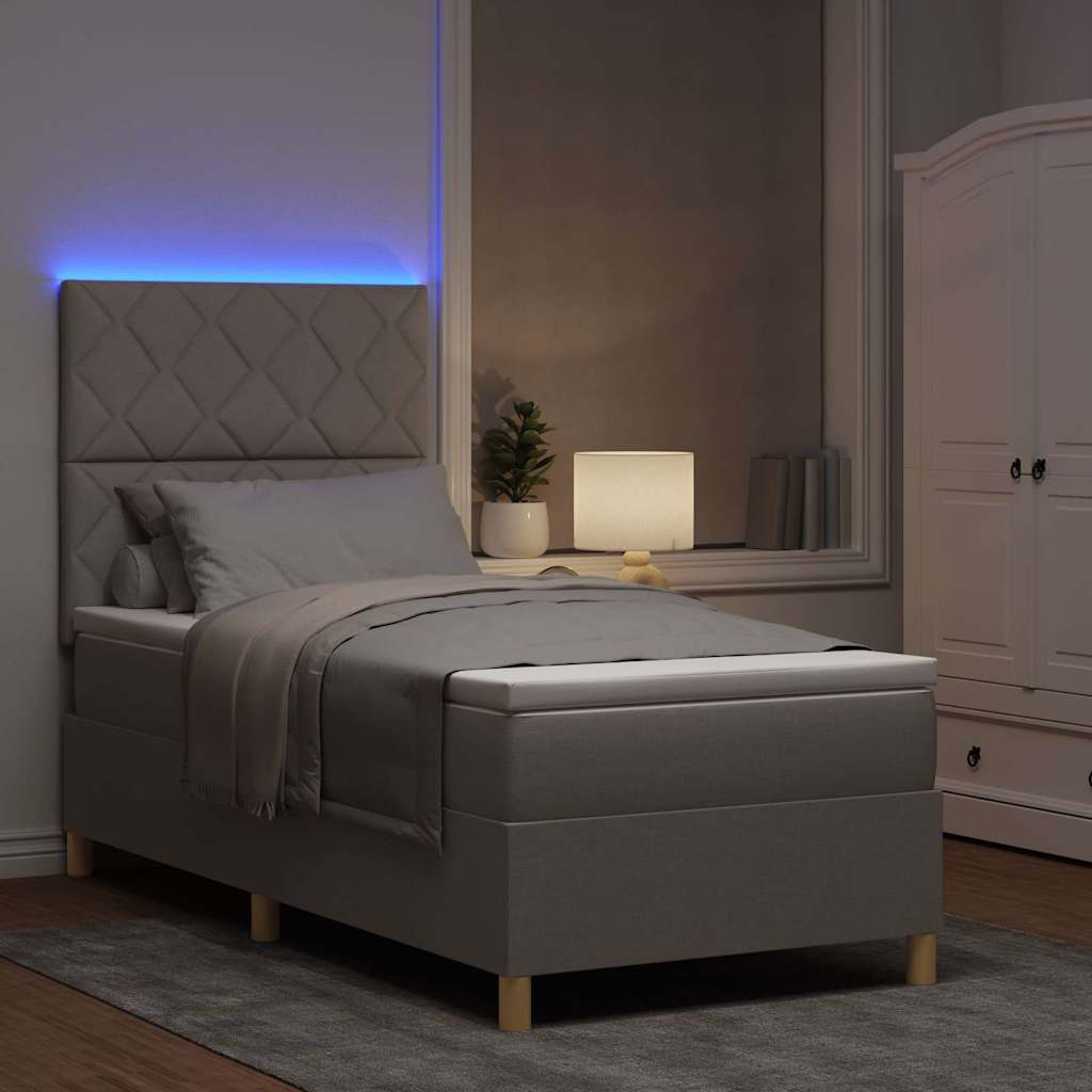 LED Κρεβάτι με βάθρο με κεφαλάρι Taupe 90 x 200 cm ύφασμα - Pakobazaar