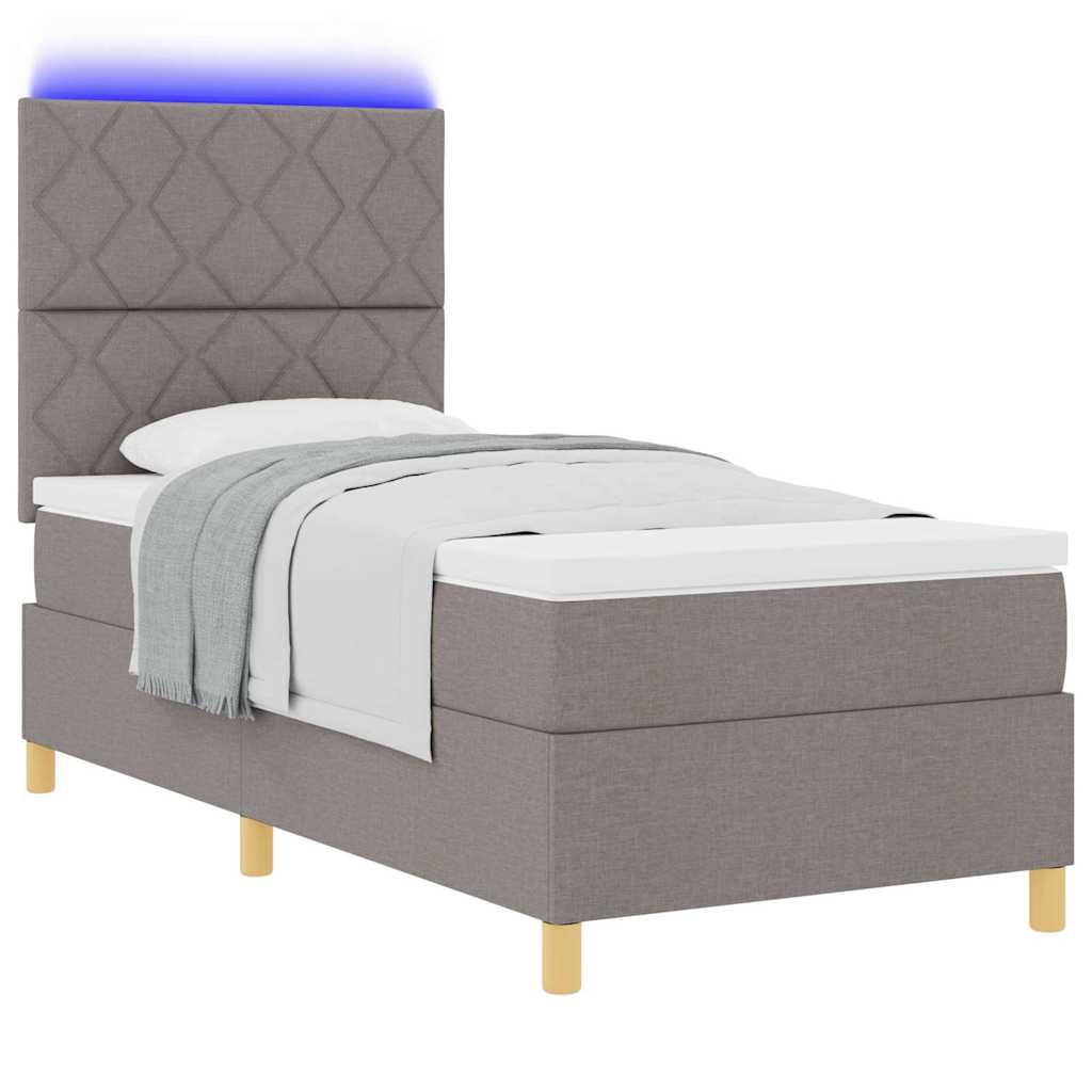LED Κρεβάτι με βάθρο με κεφαλάρι Taupe 90 x 200 cm ύφασμα - Pakobazaar