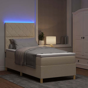 LED Κρεβάτι με βάθρο με κεφαλάρι Κρεμ 90 x 200 cm ύφασμα - Pakobazaar