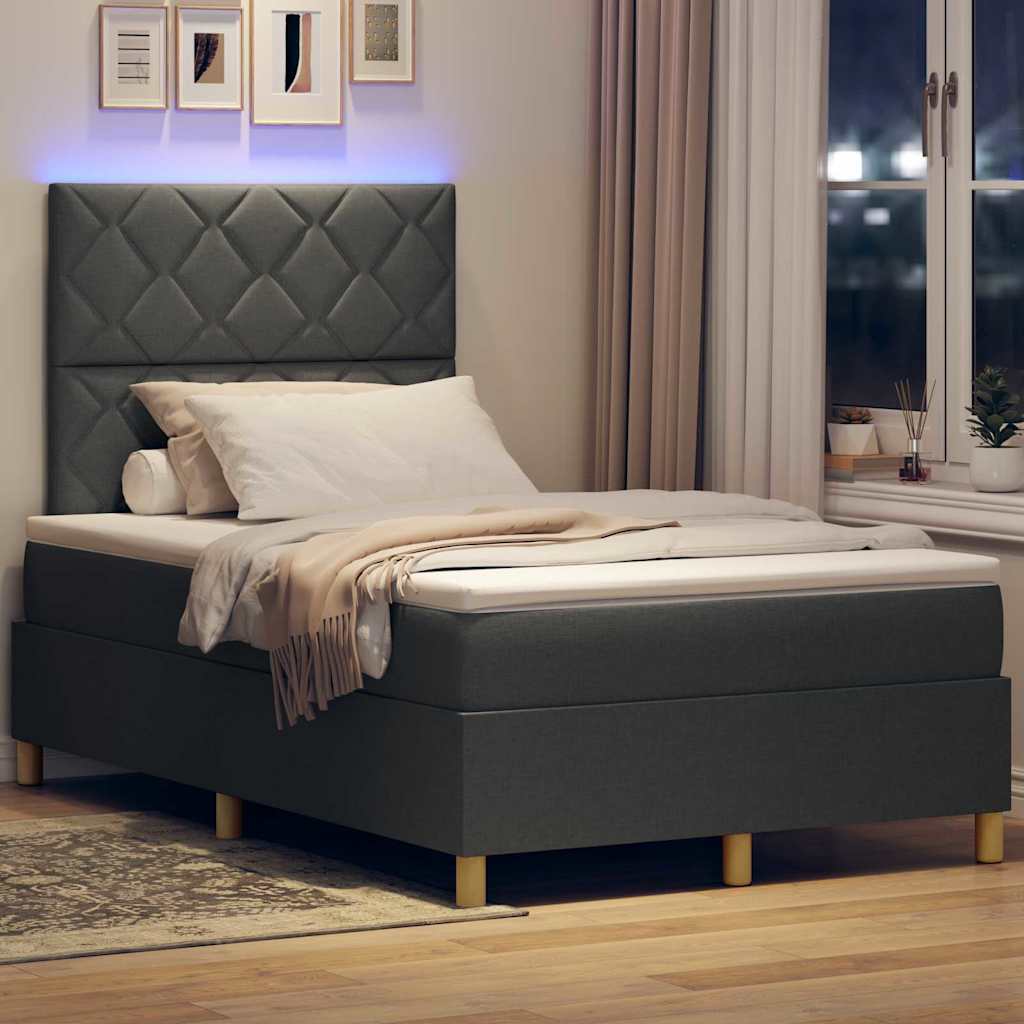 LED Κρεβάτι με βάθρο Σκούρο Γκρι 120 x 190 cm ύφασμα - Pakobazaar