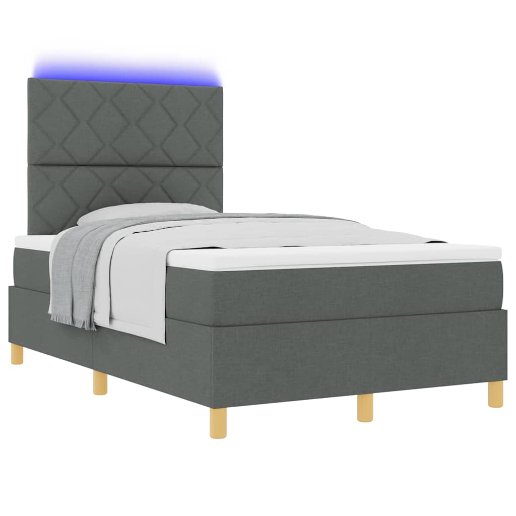 LED Κρεβάτι με βάθρο Σκούρο Γκρι 120 x 190 cm ύφασμα - Pakobazaar