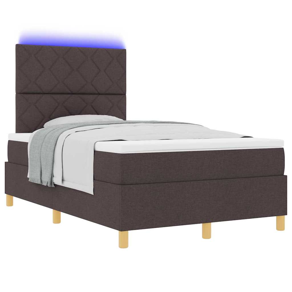 LED Κρεβάτι με βάθρο με στρώμα Σκούρο Καφέ 120 x 190 cm ύφασμα - Pakobazaar