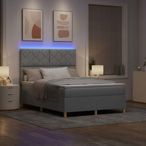 LED Κρεβάτι με βάθρο Ανοιχτό γκρι 140 x 190 cm ύφασμα - Pakobazaar