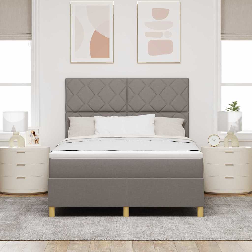 LED Κρεβάτι με βάθρο με κεφαλάρι Taupe 140 x 190 cm ύφασμα - Pakobazaar