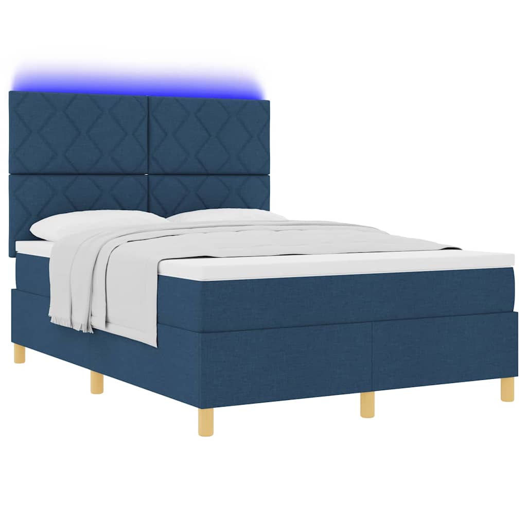LED Κρεβάτι με βάθρο με κεφαλάρι Μπλε 140 x 190 cm ύφασμα - Pakobazaar