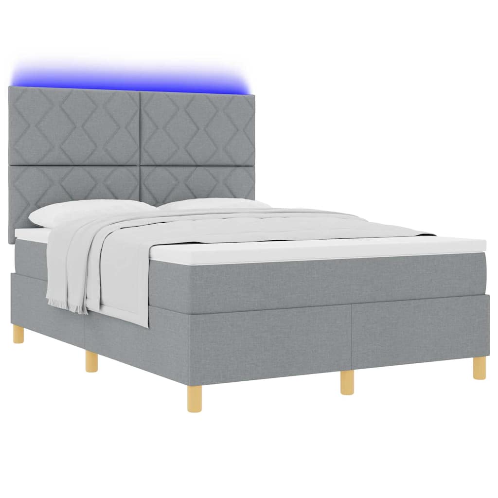 LED Κρεβάτι με βάθρο Ανοιχτό γκρι 140 x 200 cm ύφασμα - Pakobazaar