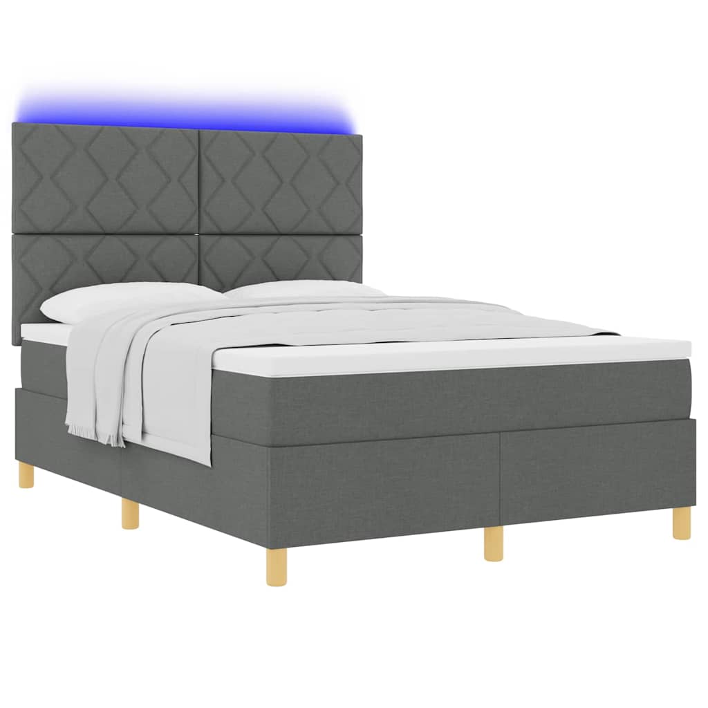 LED Κρεβάτι με βάθρο Σκούρο Γκρι 140 x 200 cm ύφασμα - Pakobazaar