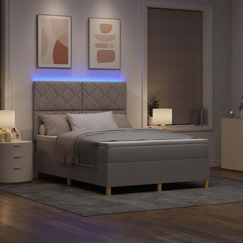 LED Κρεβάτι με βάθρο με κεφαλάρι Taupe 140 x 200 cm ύφασμα