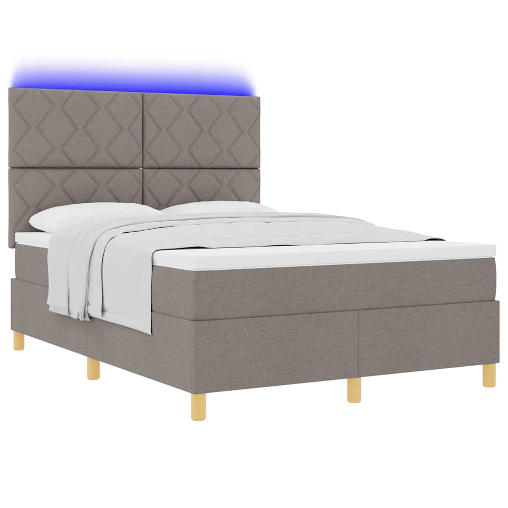LED Κρεβάτι με βάθρο με κεφαλάρι Taupe 140 x 200 cm ύφασμα