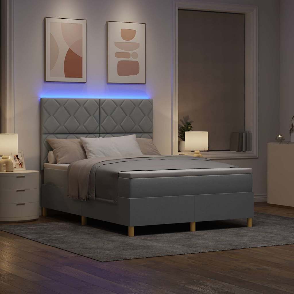 LED Κρεβάτι με βάθρο Ανοιχτό γκρι 160 x 200 cm ύφασμα - Pakobazaar