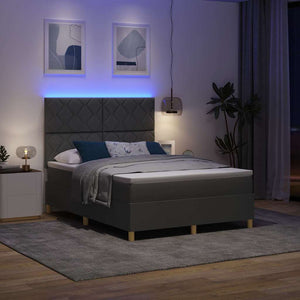 LED Κρεβάτι με βάθρο Σκούρο Γκρι 160 x 200 cm ύφασμα - Pakobazaar