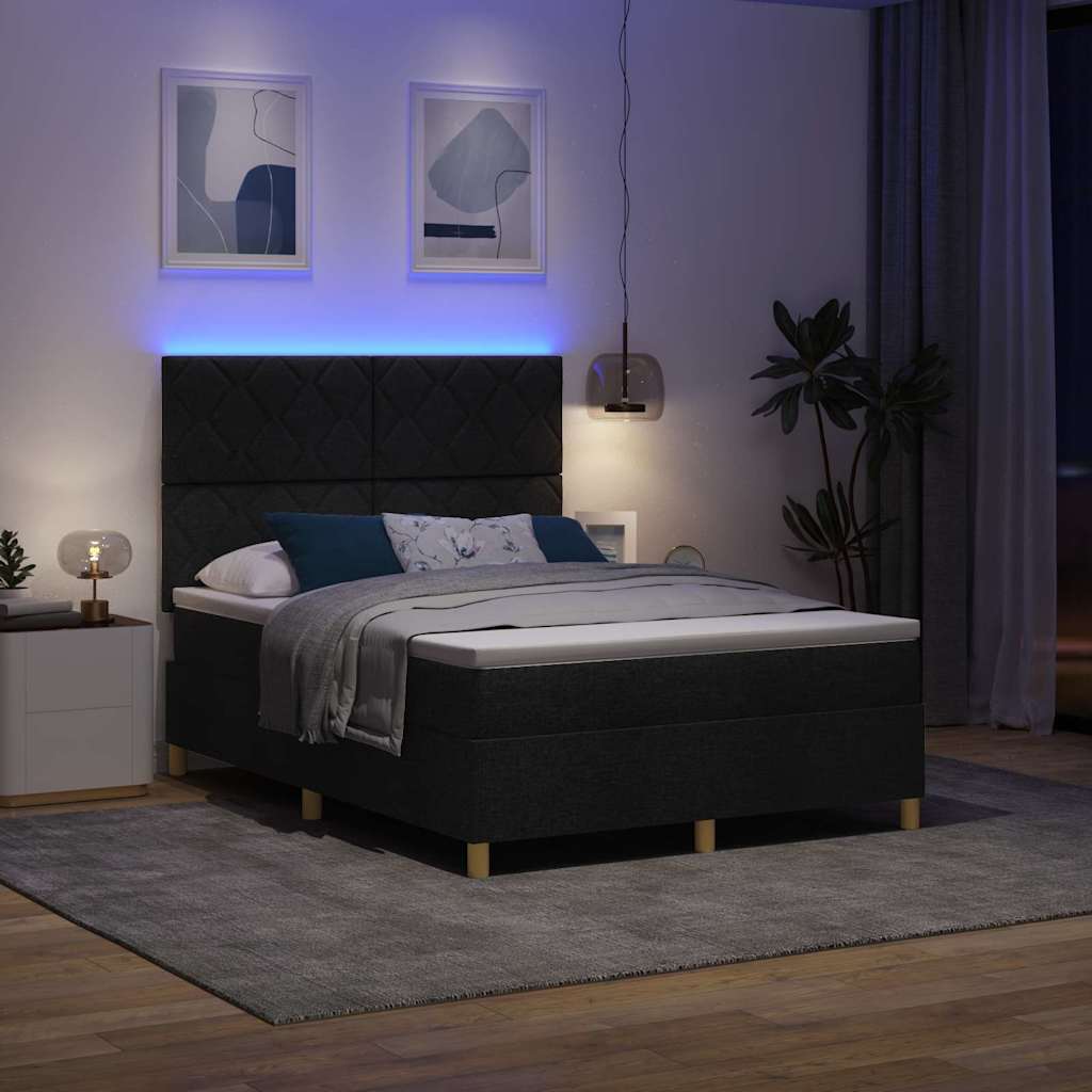 LED Κρεβάτι με βάθρο με κεφαλάρι Μαύρο 160 x 200 cm ύφασμα - Pakobazaar