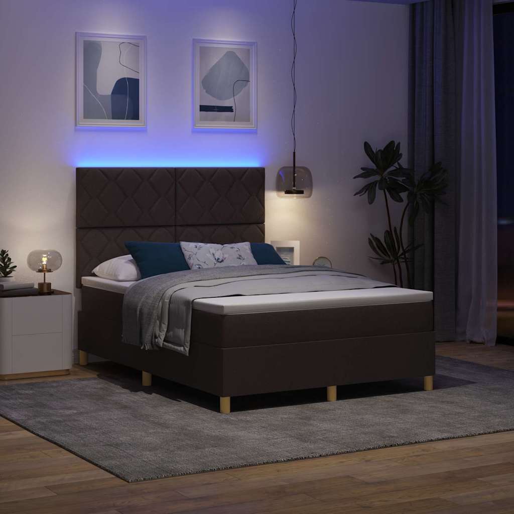 LED Κρεβάτι με βάθρο Σκούρο Καφέ 160 x 200 cm ύφασμα - Pakobazaar