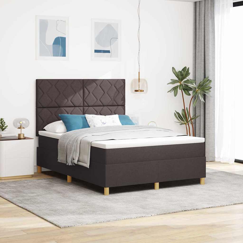 LED Κρεβάτι με βάθρο Σκούρο Καφέ 160 x 200 cm ύφασμα - Pakobazaar