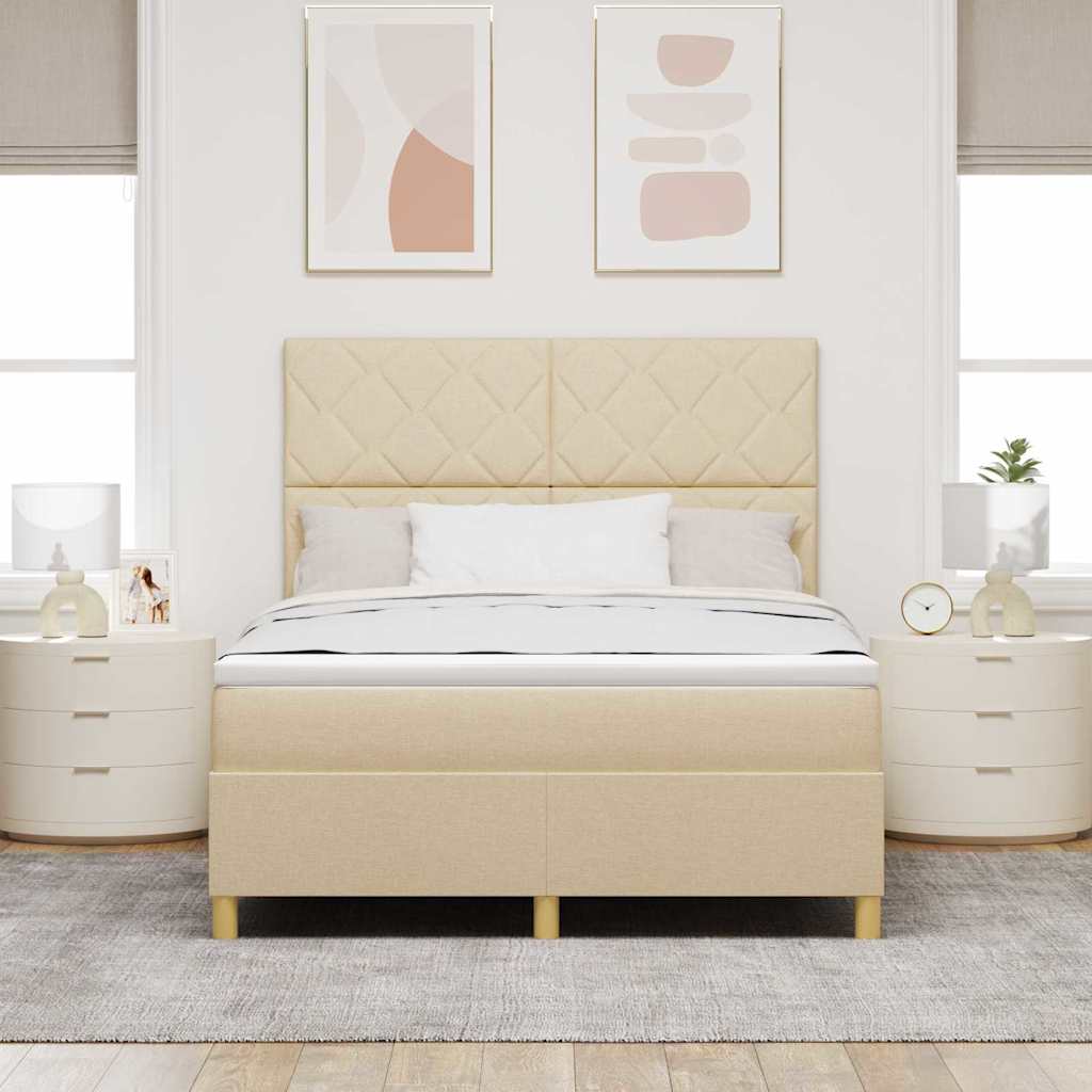 LED Κρεβάτι με βάθρο με κεφαλάρι Κρεμ 160 x 200 cm ύφασμα - Pakobazaar