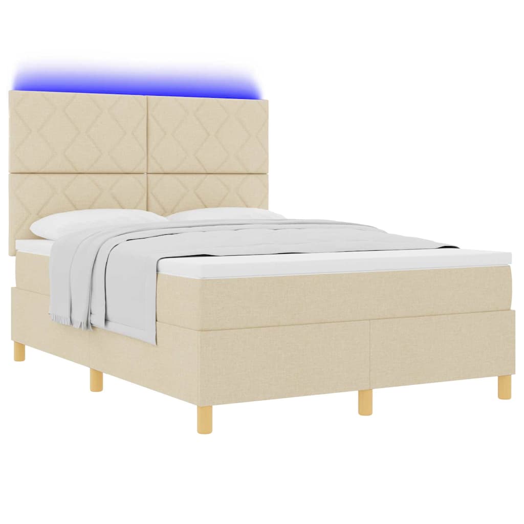 LED Κρεβάτι με βάθρο με κεφαλάρι Κρεμ 160 x 200 cm ύφασμα - Pakobazaar