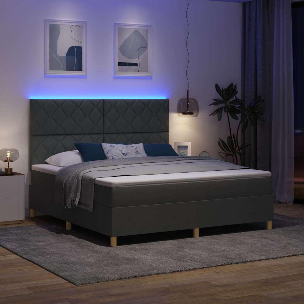 LED Κρεβάτι με βάθρο Σκούρο Γκρι 180 x 200 cm ύφασμα - Pakobazaar