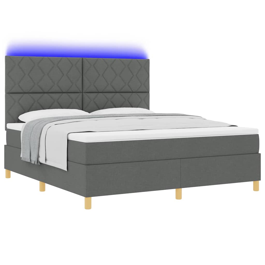 LED Κρεβάτι με βάθρο Σκούρο Γκρι 180 x 200 cm ύφασμα - Pakobazaar