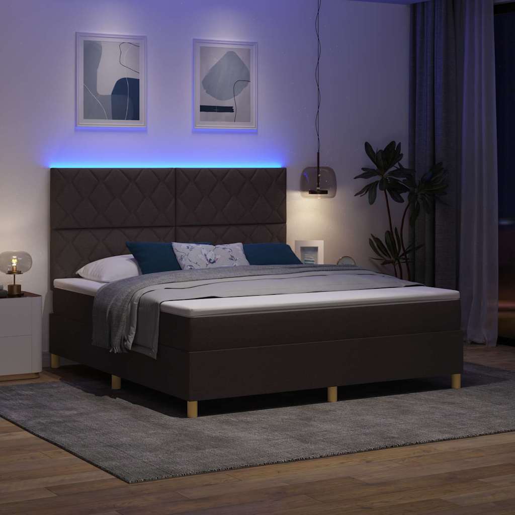 LED Κρεβάτι με βάθρο Σκούρο Καφέ 180 x 200 cm ύφασμα - Pakobazaar