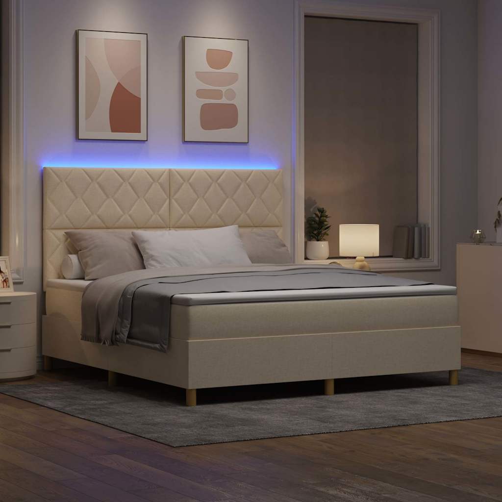 LED Κρεβάτι με βάθρο με κεφαλάρι Κρεμ 180 x 200 cm ύφασμα - Pakobazaar