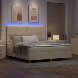 LED Κρεβάτι με βάθρο με κεφαλάρι Κρεμ 180 x 200 cm ύφασμα - Pakobazaar