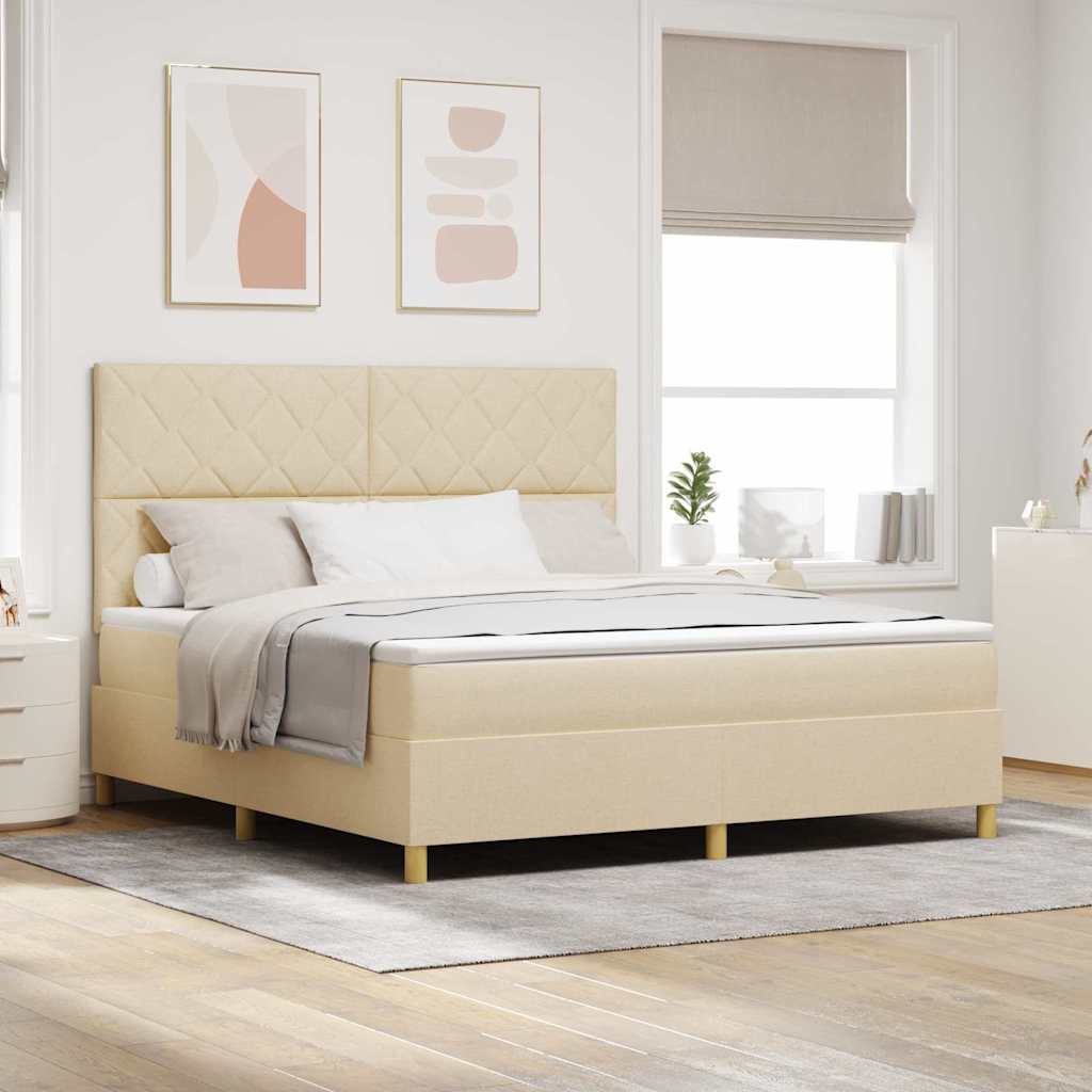 LED Κρεβάτι με βάθρο με κεφαλάρι Κρεμ 180 x 200 cm ύφασμα - Pakobazaar