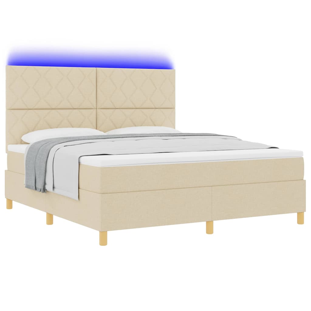 LED Κρεβάτι με βάθρο με κεφαλάρι Κρεμ 180 x 200 cm ύφασμα - Pakobazaar