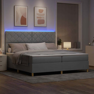LED Κρεβάτι με βάθρο με στρώμα Ανοιχτό γκρι 200 x 200 cm ύφασμα - Pakobazaar