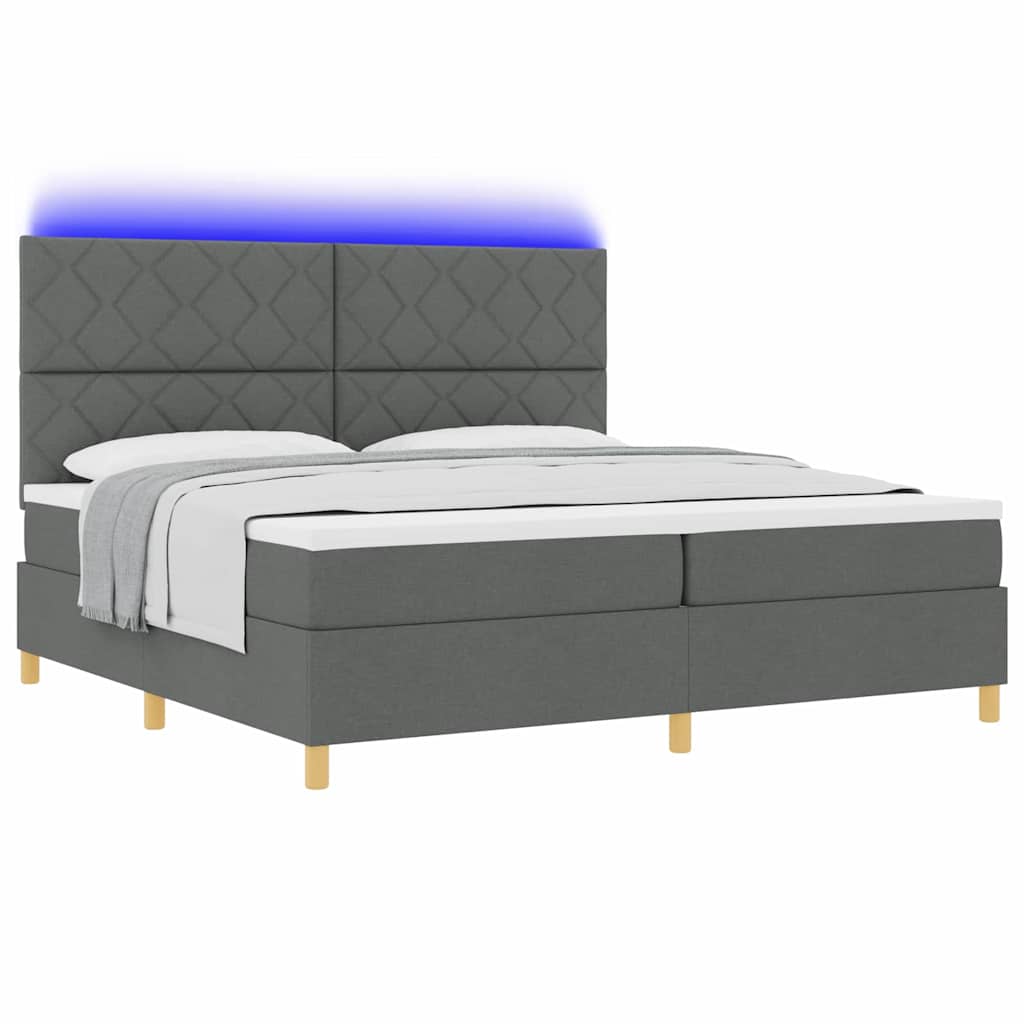LED Κρεβάτι με βάθρο Σκούρο Γκρι 200 x 200 cm ύφασμα - Pakobazaar
