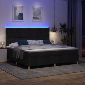 LED Κρεβάτι με βάθρο με στρώμα Μαύρο 200 x 200 cm ύφασμα - Pakobazaar
