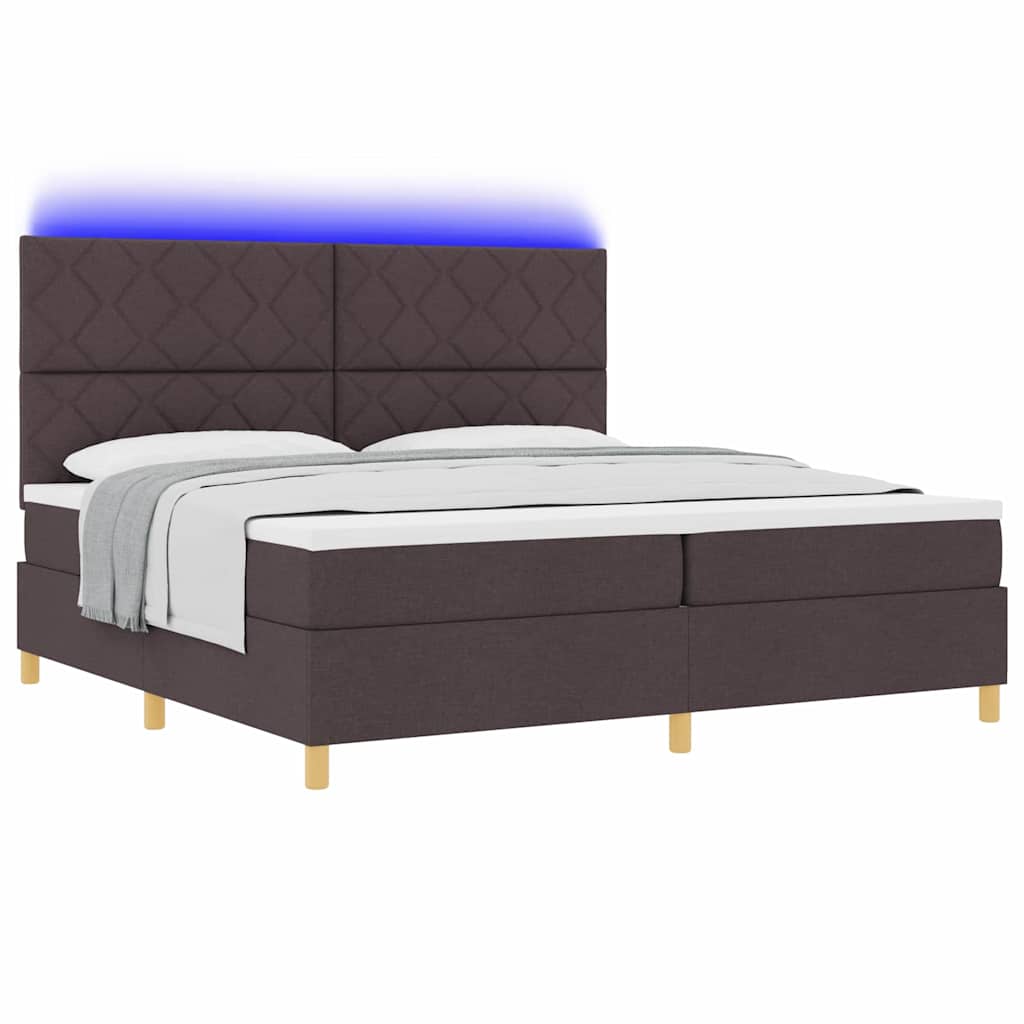 LED Κρεβάτι με βάθρο με στρώμα Σκούρο Καφέ 200 x 200 cm ύφασμα - Pakobazaar