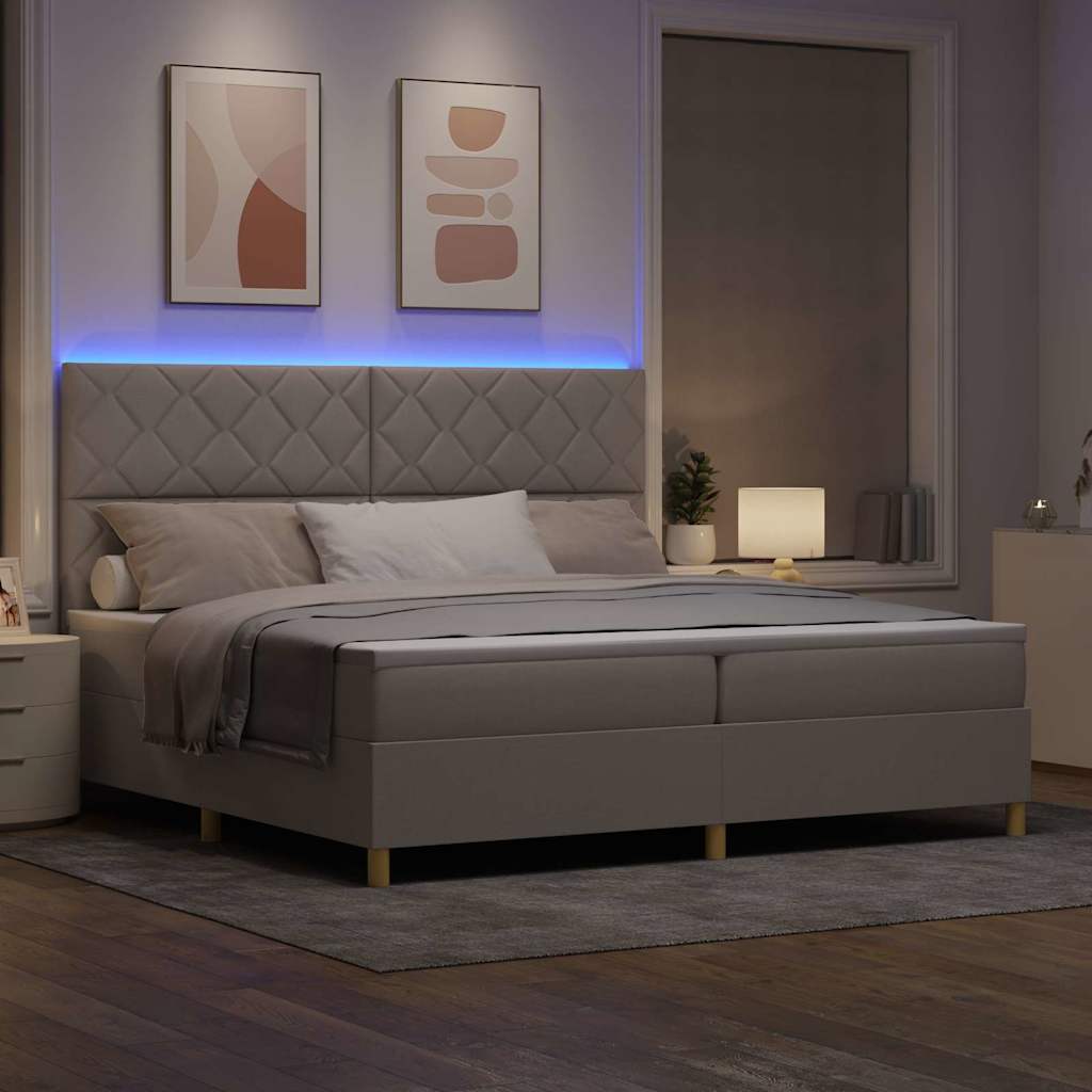LED Κρεβάτι με βάθρο με κεφαλάρι Taupe 200 x 200 cm ύφασμα - Pakobazaar
