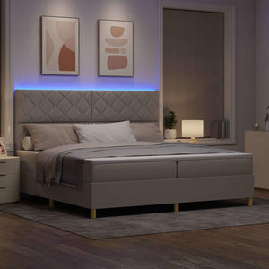 LED Κρεβάτι με βάθρο με κεφαλάρι Taupe 200 x 200 cm ύφασμα - Pakobazaar