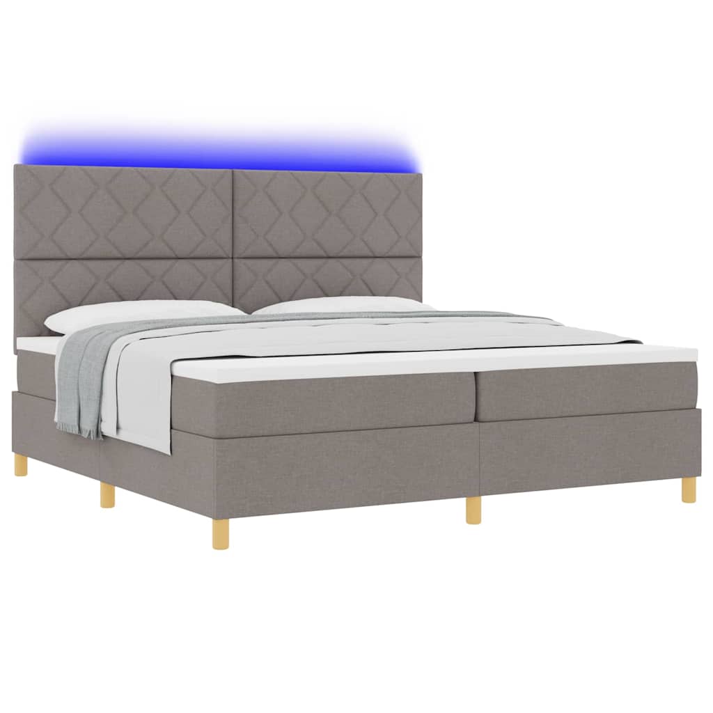 LED Κρεβάτι με βάθρο με κεφαλάρι Taupe 200 x 200 cm ύφασμα - Pakobazaar