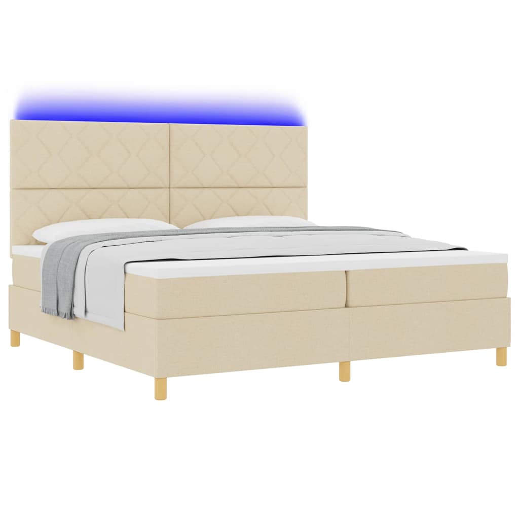 LED Κρεβάτι με βάθρο με στρώμα Κρεμ 200 x 200 cm ύφασμα - Pakobazaar