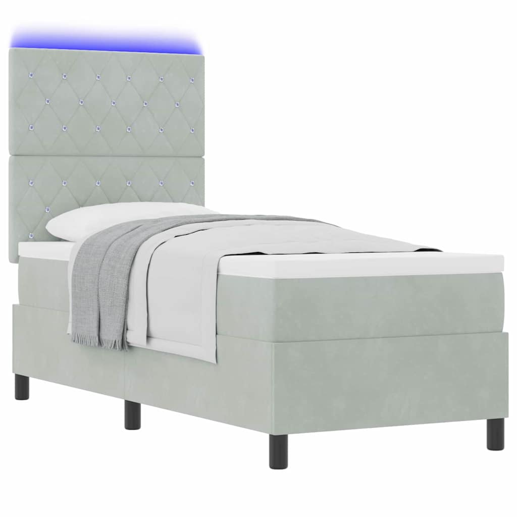 LED Κρεβάτι με βάθρο με στρώμα Ανοιχτό γκρι 80 x 200 cm ύφασμα - Pakobazaar