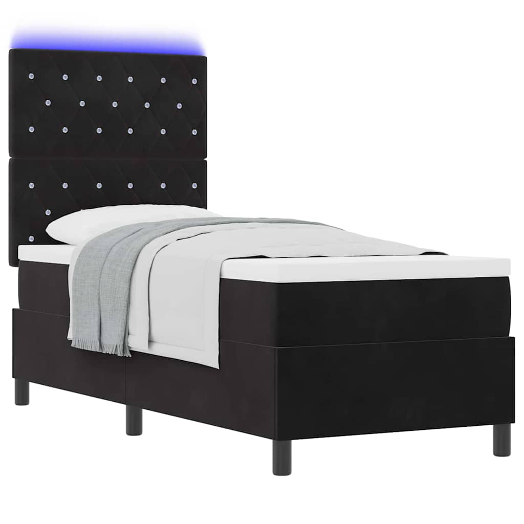 LED Κρεβάτι με βάθρο με στρώμα Μαύρο 80 x 200 cm Βελούδο - Pakobazaar