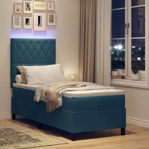 LED Κρεβάτι με βάθρο με στρώμα Σκούρο Μπλε 80 x 200 cm Βελούδο - Pakobazaar