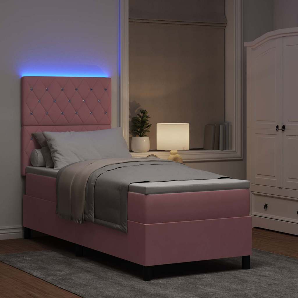 LED Κρεβάτι με βάθρο με στρώμα Ροζ 80 x 200 cm Βελούδο - Pakobazaar