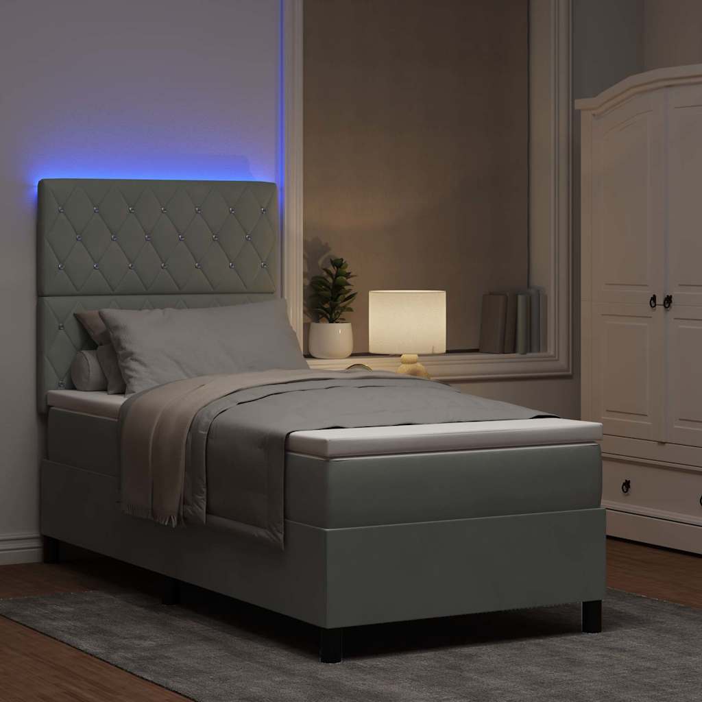 LED Κρεβάτι με βάθρο με στρώμα Ανοιχτό γκρι 90 x 190 cm ύφασμα - Pakobazaar