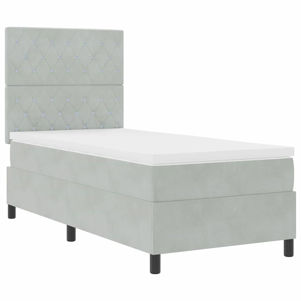 LED Κρεβάτι με βάθρο με στρώμα Ανοιχτό γκρι 90 x 190 cm ύφασμα - Pakobazaar
