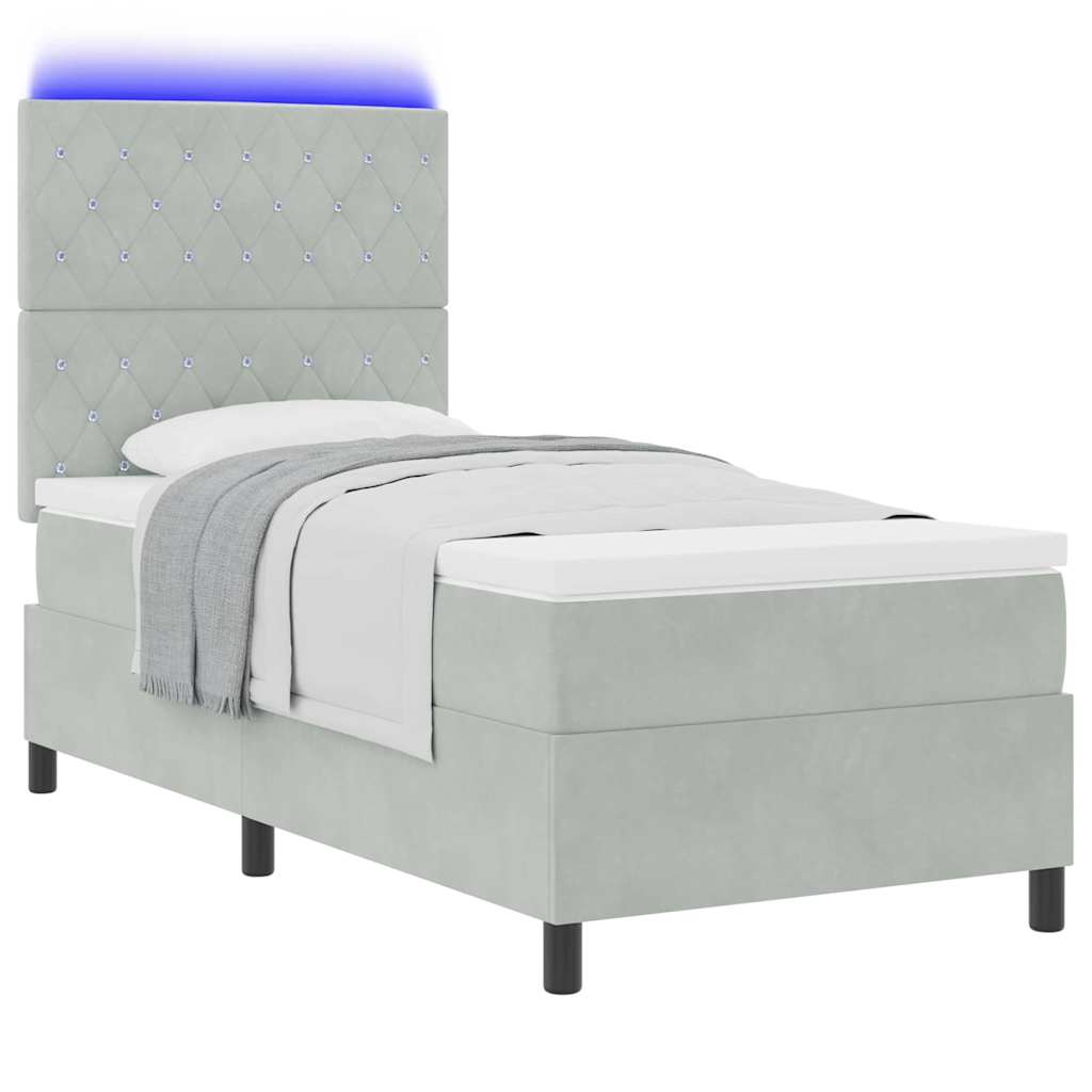 LED Κρεβάτι με βάθρο με στρώμα Ανοιχτό γκρι 90 x 190 cm ύφασμα - Pakobazaar