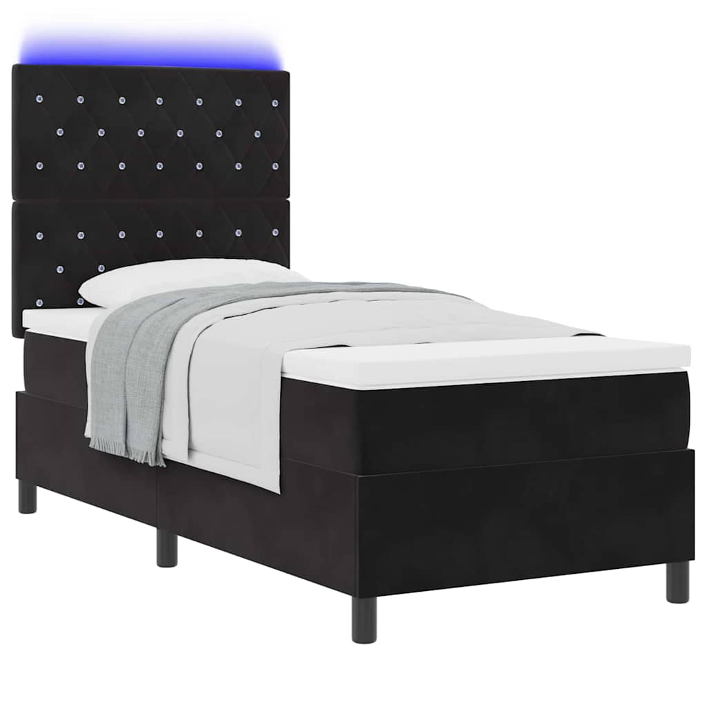 LED Κρεβάτι με βάθρο με στρώμα Μαύρο 90 x 190 cm ύφασμα - Pakobazaar