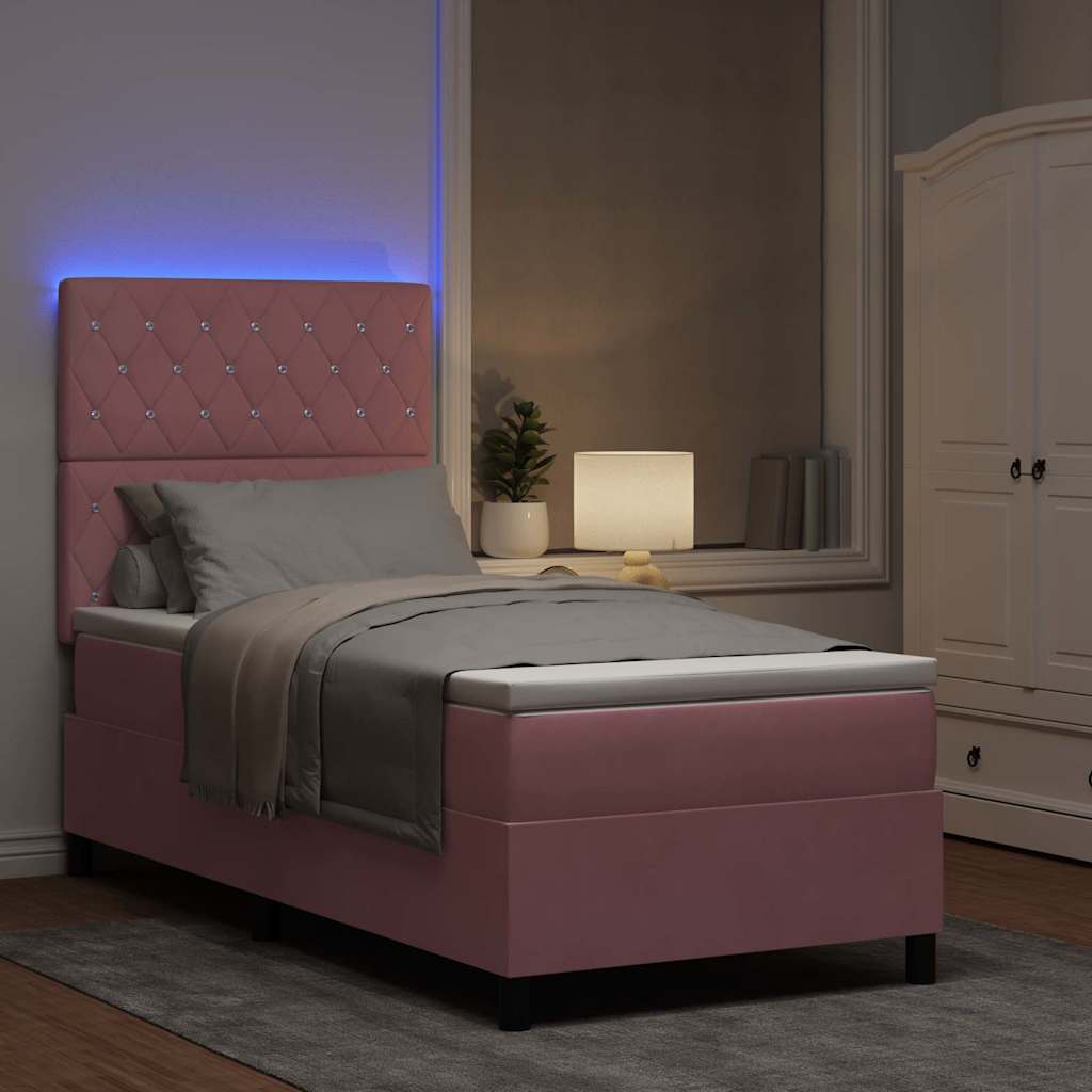 LED Κρεβάτι με βάθρο με στρώμα Ροζ 90 x 200 cm Βελούδο - Pakobazaar