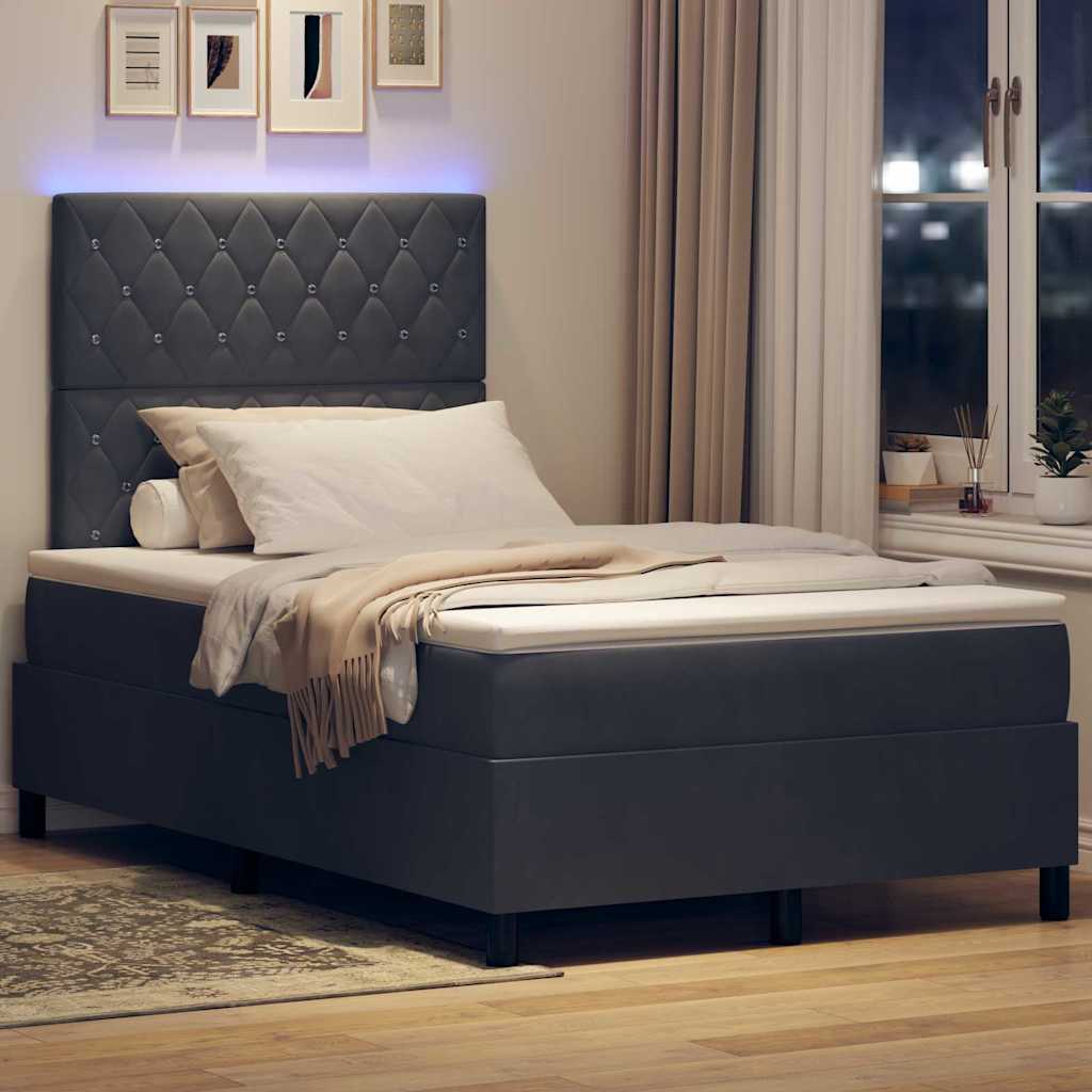LED Κρεβάτι με βάθρο με στρώμα Σκούρο Γκρι 120 x 190 cm Βελούδο - Pakobazaar