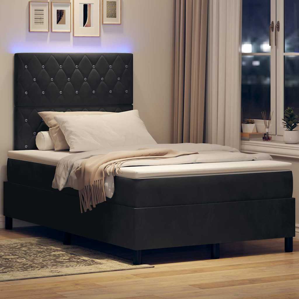 LED Κρεβάτι με βάθρο με στρώμα Μαύρο 120 x 190 cm Βελούδο - Pakobazaar