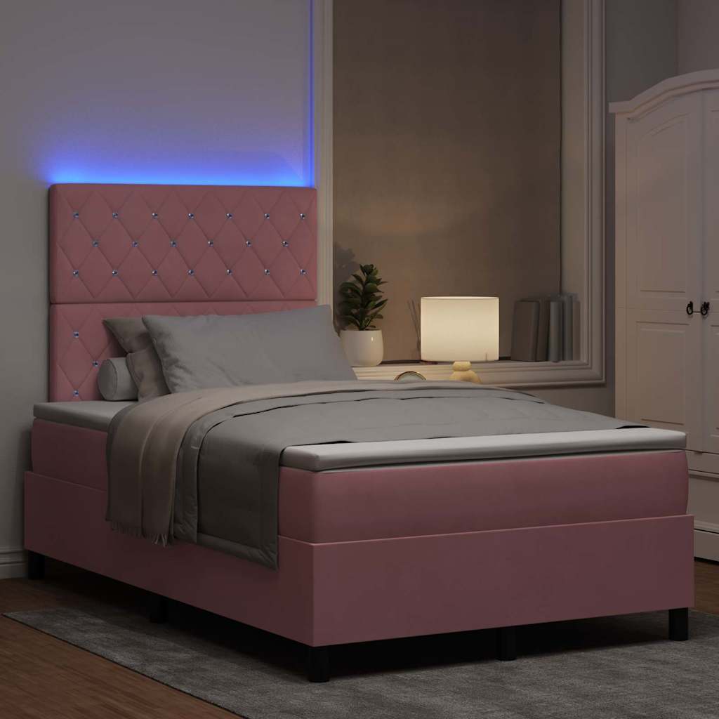 LED Κρεβάτι με βάθρο με στρώμα Ροζ 120 x 190 cm Βελούδο - Pakobazaar