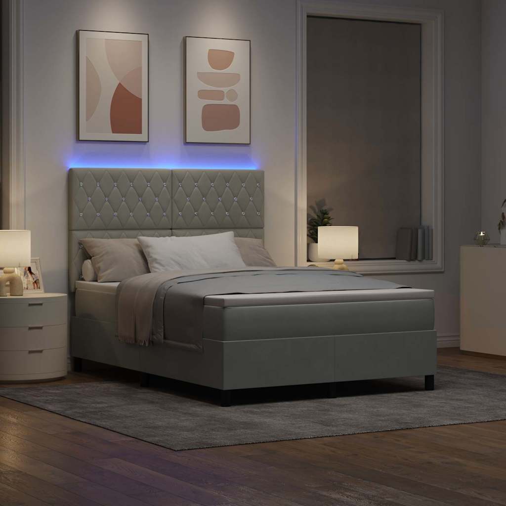LED Κρεβάτι με βάθρο με στρώμα Ανοιχτό γκρι 140 x 190 cm ύφασμα - Pakobazaar