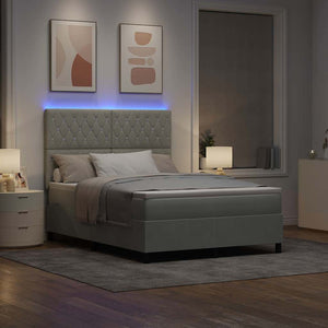 LED Κρεβάτι με βάθρο με στρώμα Ανοιχτό γκρι 140 x 190 cm ύφασμα - Pakobazaar