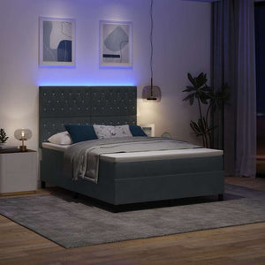 LED Κρεβάτι με βάθρο με στρώμα Σκούρο Γκρι 140 x 190 cm Βελούδο - Pakobazaar